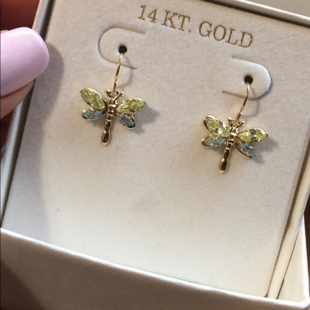 14kt Gold Dragonfly Dangling Earrings